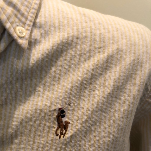 Ralph Lauren Polo yellow & white pinstriped shirt - Picture 2 of 3